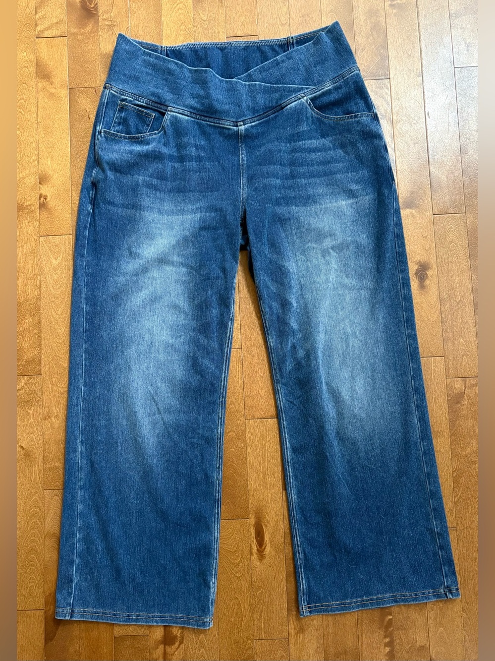 Halara Crossover Waist Wide Leg Denim Pants Medium Wash XL Petite